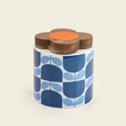 Ceramic Storage Jar - Block Flower Navy