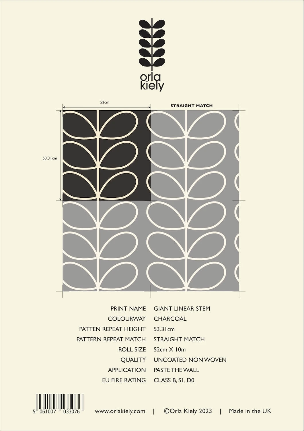 Giant Linear Stem Charcoal Wallpaper - Sample - Image 2